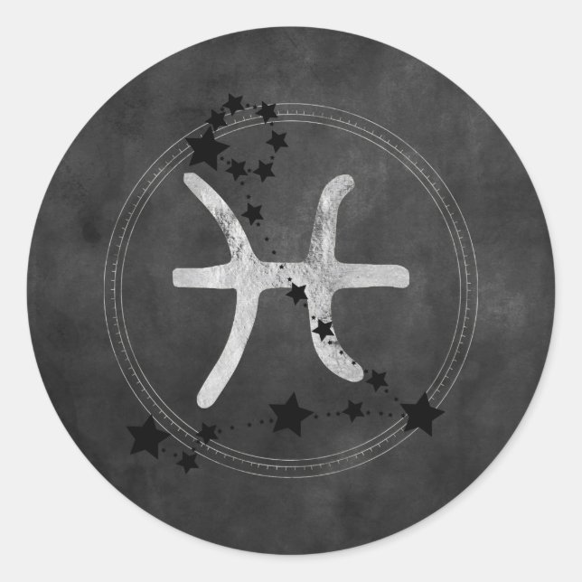 Silver zodiac Pisces twin fish astrology journal Classic Round Sticker (Front)