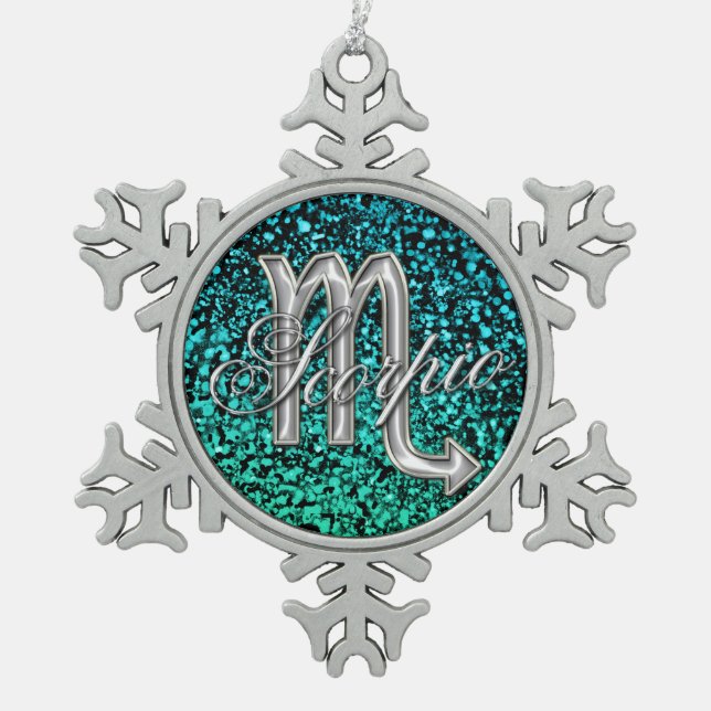 Silver Zodiac Sign Scorpio Snowflake Ornament (Front)