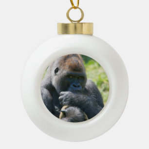 Silverback Gorilla And His Blanket Ceramic Ball Christmas Ornament