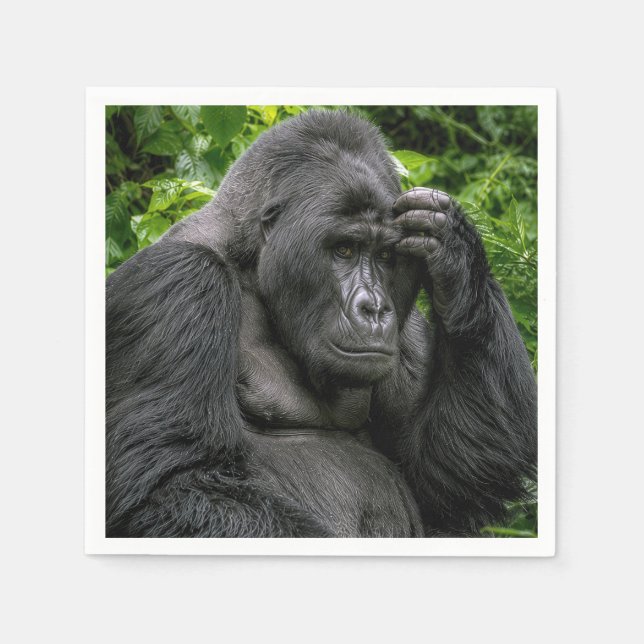 Silverback Gorilla Deep In Thought Napkin (Front)