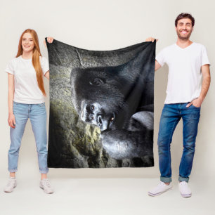 Silverback Gorilla in Deep Thought Fleece Blanket