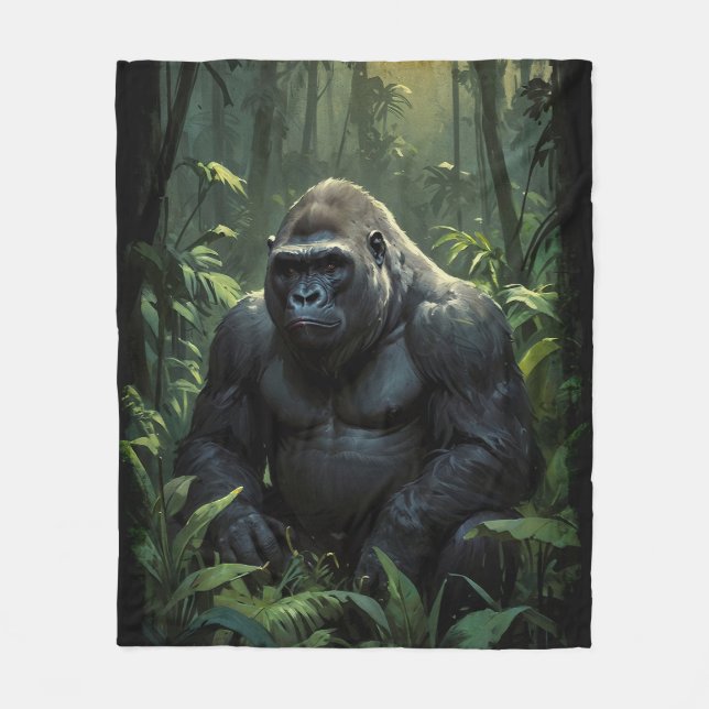Silverback Gorilla in Rwandan Jungle Fleece Blanket (Front)