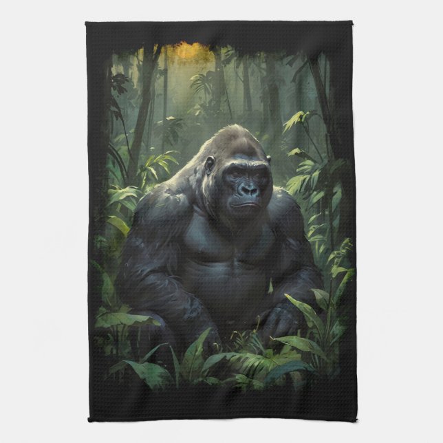Silverback Gorilla in Rwandan Jungle Kitchen Towel (Vertical)