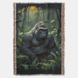 Silverback Gorilla in Rwandan Jungle Throw Blanket