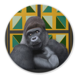Silverback Gorilla Yellow and Green Geometric Ceramic Knob