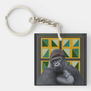Silverback Gorilla Yellow and Green Geometric  Keychain