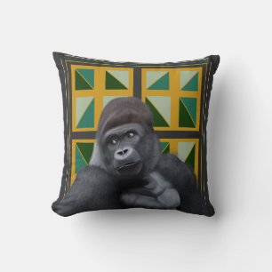 Silverback Gorilla Yellow and Green Geometric  Throw Pillow