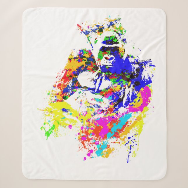 Silverback Lowland Gorilla Splatter Paint Effect Sherpa Blanket (Front)