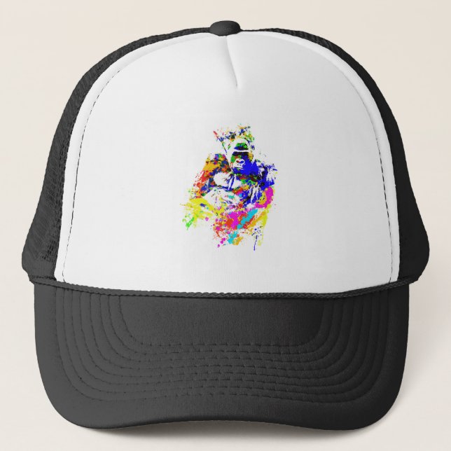 Silverback Lowland Gorilla Splatter Paint Effect Trucker Hat (Front)