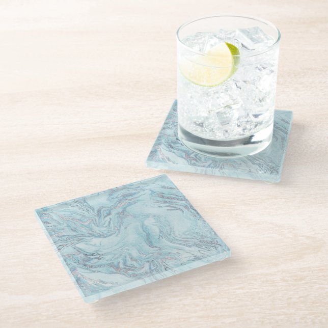 SilverBlue Marble Glass Coaster (Angled)