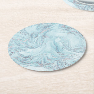 SilverBlue Marble Round Paper Coaster