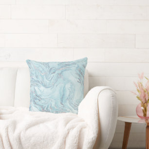 SilverBlue Marble Throw Pillow