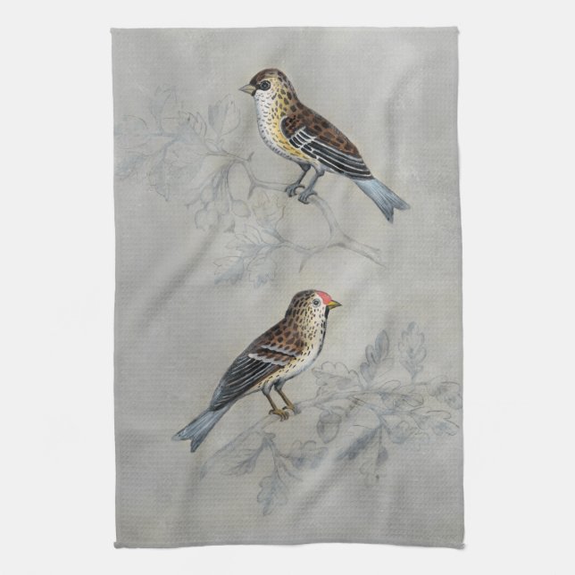 Silvered Aviary | Two Birds Kitchen Towel (Vertical)
