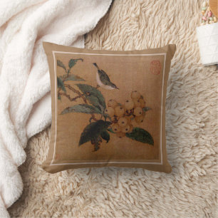 Silvereye bird and loquats throw pillow