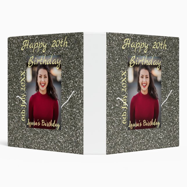 Silverglitter photo 20th birthday add name date binder (Background)