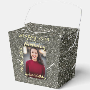 Silverglitter photo 20th birthday add name date favor box