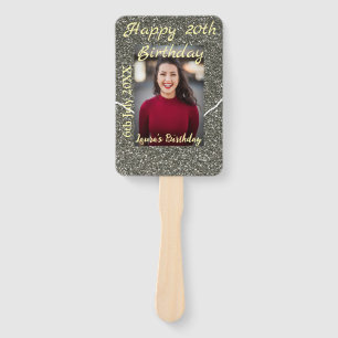 Silverglitter photo 20th birthday add name date hand fan