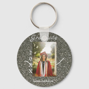 Silverglitter photo graduation add name class text keychain