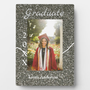 Silverglitter photo graduation add name class text plaque