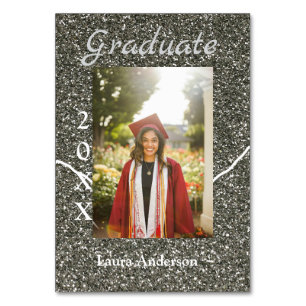 Silverglitter photo graduation add name class text table number