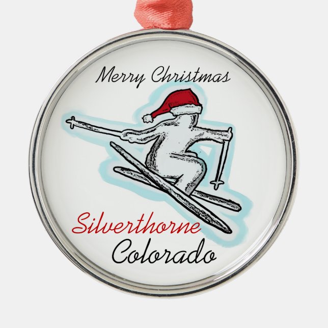Silverthorne Colorado santa skier hat ornament (Front)