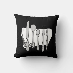 Silverware Black White Design Throw Pillow