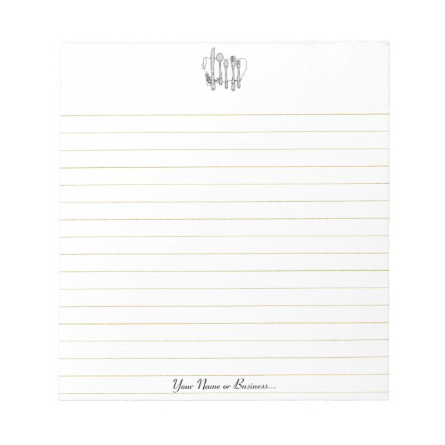Silverware Black White Editable 5.5" x 6" Lined Notepad (Front)