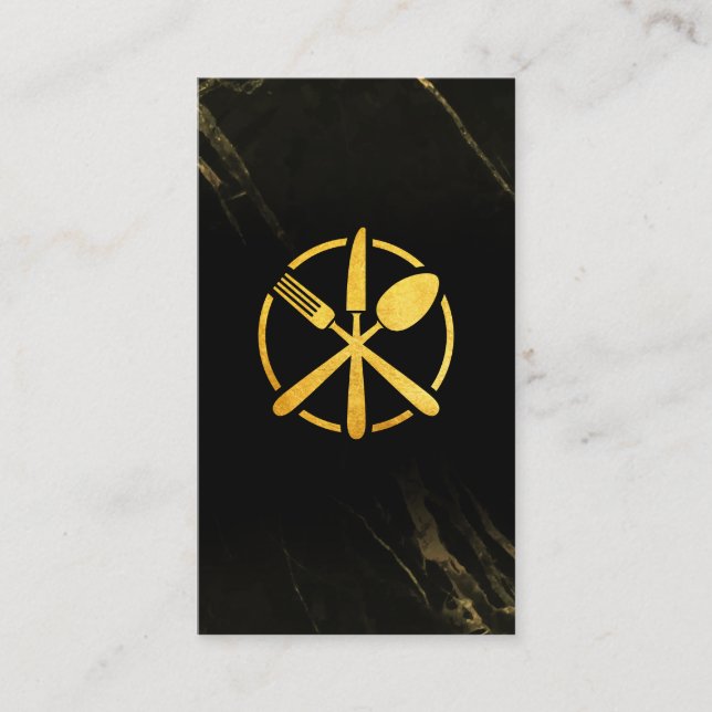 Silverware Gold Logo | Black Marble Business Card (Front)