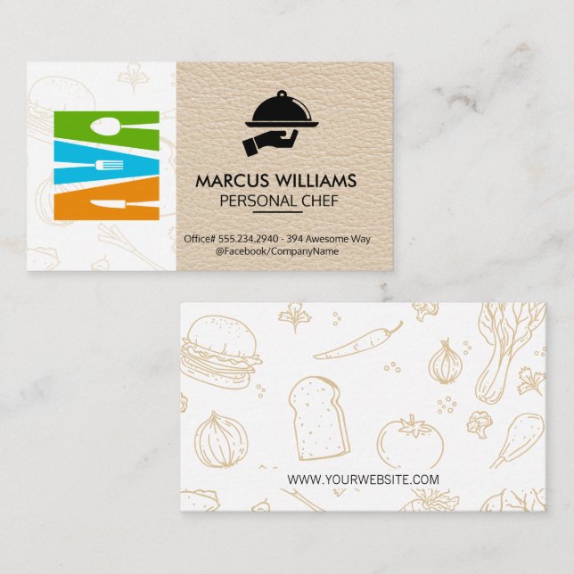 Silverware logo | Restaurant Owner | Leather Business Card (Front/Back)