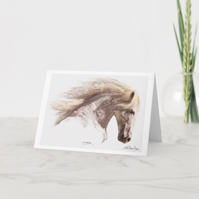 "SILVERWIND" White Horse Greeting-cards Card (Front)