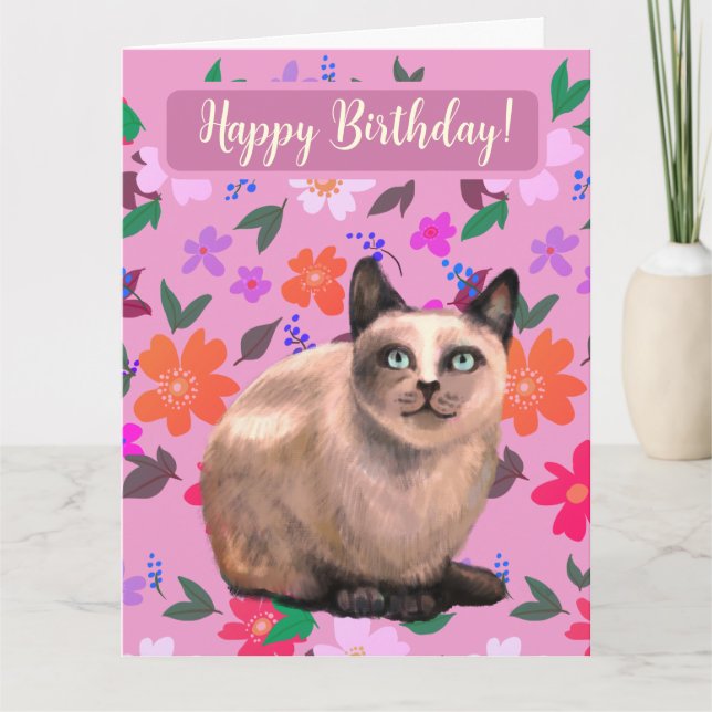 Silvery cat floral card (Front)