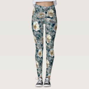 Silvery Crossfit Gardenias Floral Gifts For Her Leggings