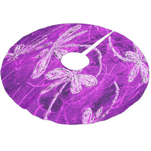 Silvery Dragonflies on a Magic Magenta Sky Brushed Polyester Tree Skirt