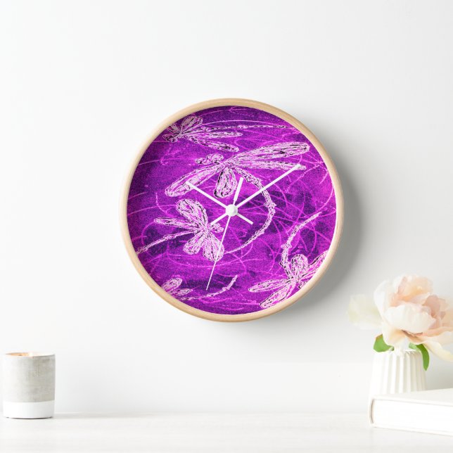 Silvery Dragonflies on a Magic Magenta Sky Clock (Home)