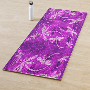 Silvery Dragonflies on a Magic Magenta Sky Yoga Mat