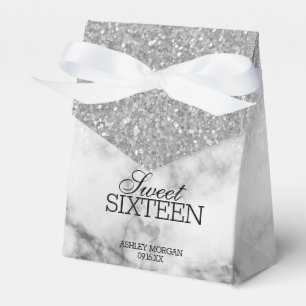 Silvery Faux Glitter/Marble Sweet 16 Favor Box