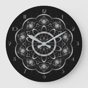 Silvery Filigree Mandala Round Large Clock