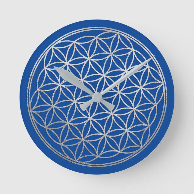 Silvery Flower of Life Pattern on Any Colour Round Clock (Front)