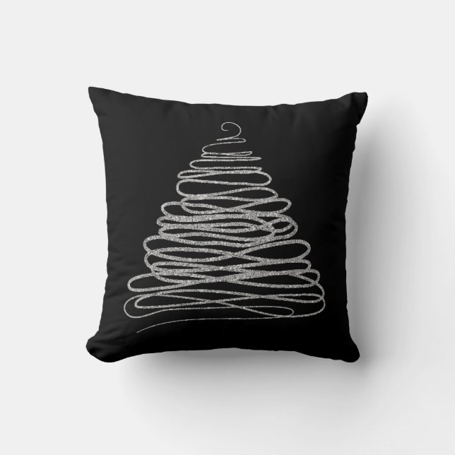 Silvery Glitter Christmas Tree Throw Pillow (Front)