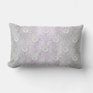 Silvery Grey and White Damask Lumbar Pillow
