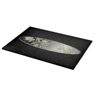 Silvery Grey Metallic Flowers Cutting Board