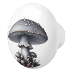 Silvery Grey Toadstool In the Forest Ceramic Knob