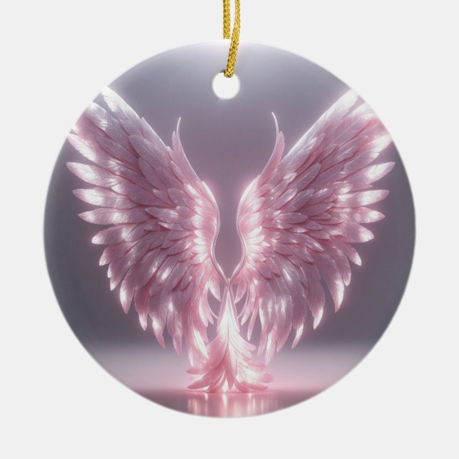 silvery light pink angel wing symbol ceramic ornament (Front)