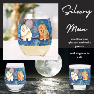 SILVERY MOON Chow dog watercolor Rocks or Stemless Wine Glass