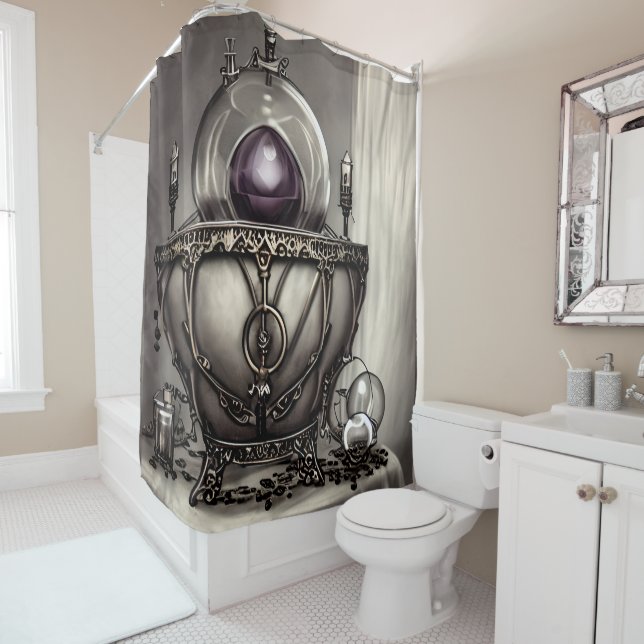 Silvery Ornate Cauldron with Purple Crystal Ball (In Situ)