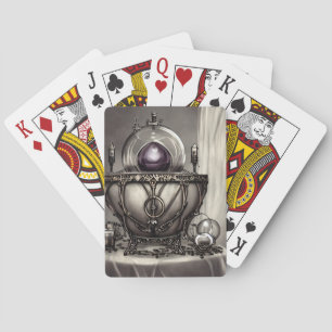 Silvery Ornate Cauldron with Purple Crystal Ball Playing Cards