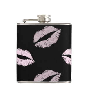 Silvery Pink Kisses Hip Flask