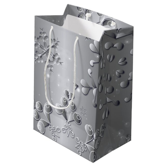 Silvery Snowflakes Medium Gift Bag (Back Angled)
