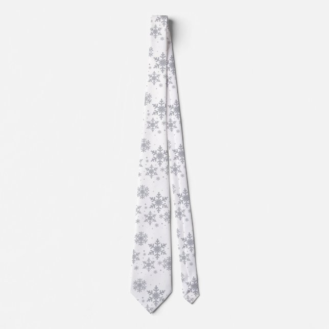 Silvery Snowflakes Winter Wedding Neck Tie (Front)