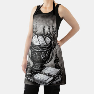 Silvery Steampunk Cauldron Spellbooks and Potions Apron